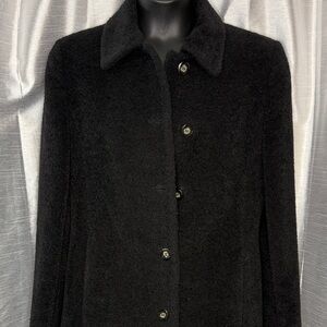 Jones New York Alpaca Suri Wool Blend Coat Women’s 12 Black Long Line Button Up